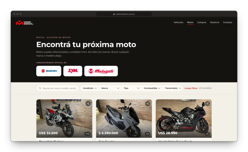 Sitio web con stock sincronizado para concesionaria