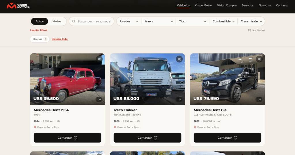 Sitio web con stock sincronizado para concesionaria